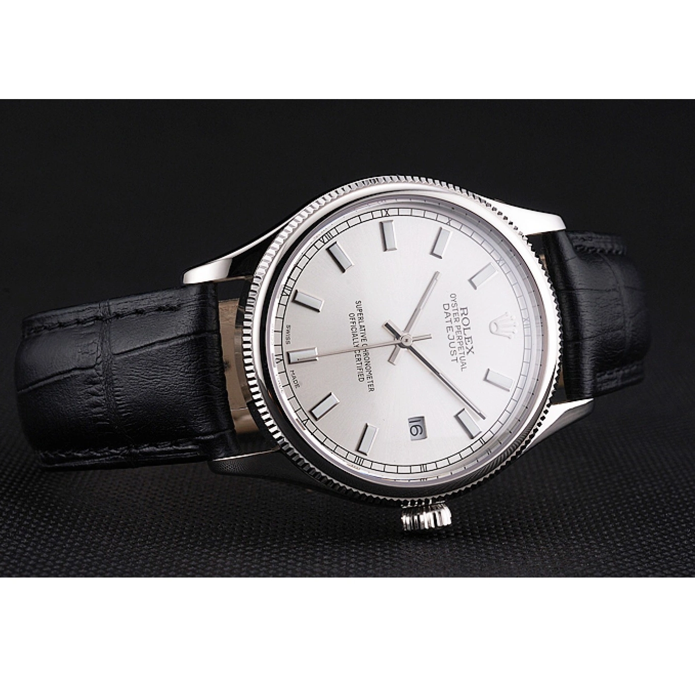 AAA Replica Watches Leather White Strap Rolex Stainless Steel Dial Case Datejust Swiss Black 0719